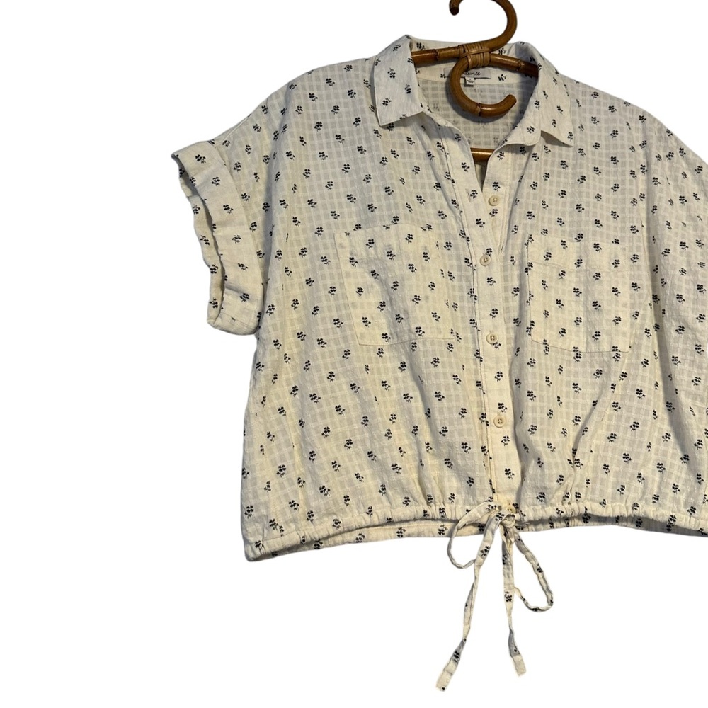Madewell | Button-Up Drawstring Shirt in Blooming Ikat Size M 100%‎ Cotton - Picture 4 of 12